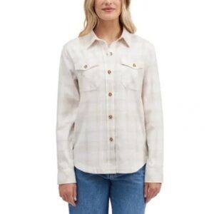 🤎 🌟 Frank & Oak Women Cream White Flannel 100% Organic Cotton Shirt L EUC